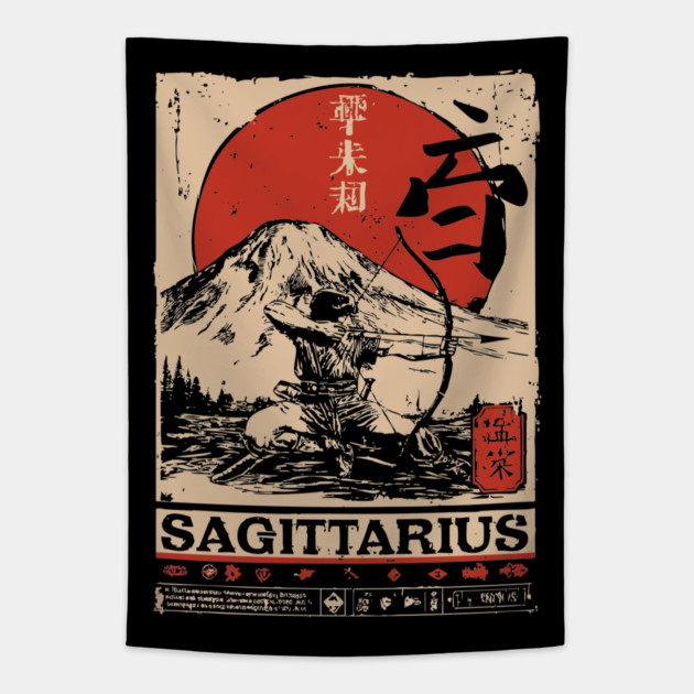 Sagittarius Zodiac Poster – Japanese Archer Spirit Design Tapestry by TuncGK