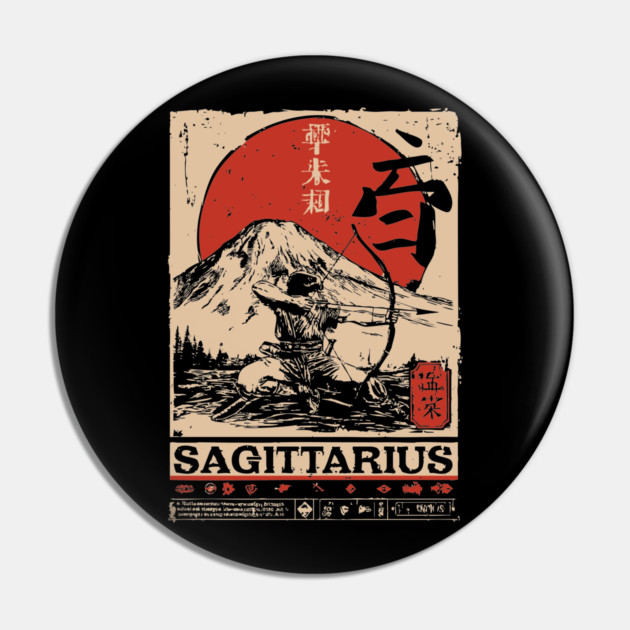 Sagittarius Zodiac Poster – Japanese Archer Spirit Design Pin by TuncGK