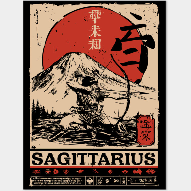 Sagittarius Zodiac Poster – Japanese Archer Spirit Design Wall Art by TuncGK