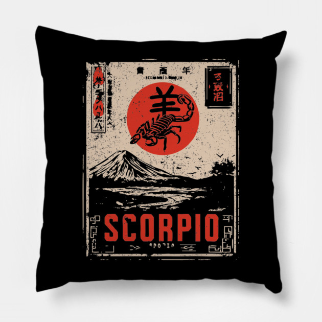 Scorpio Zodiac Poster – Intense Japanese Scorpion Design Pillow by TuncGK