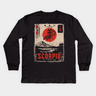 Scorpio Zodiac Poster – Intense Japanese Scorpion Design Kids Long Sleeve T-Shirt
