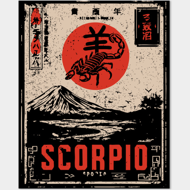 Scorpio Zodiac Poster – Intense Japanese Scorpion Design Wall Art by TuncGK