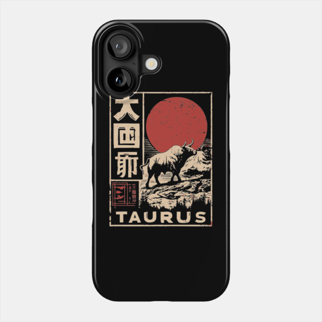 Taurus Zodiac Poster – Japanese Bull Strength Woodblock Print Phone Case by TuncGK