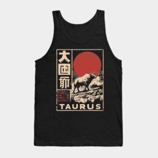 Taurus Zodiac Poster – Japanese Bull Strength Woodblock Print Tank Top