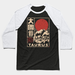 Taurus Zodiac Poster – Japanese Bull Strength Woodblock Print Baseball T-Shirt