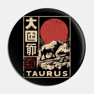Taurus Zodiac Poster – Japanese Bull Strength Woodblock Print Pin