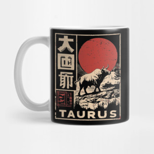Taurus Zodiac Poster – Japanese Bull Strength Woodblock Print Mug