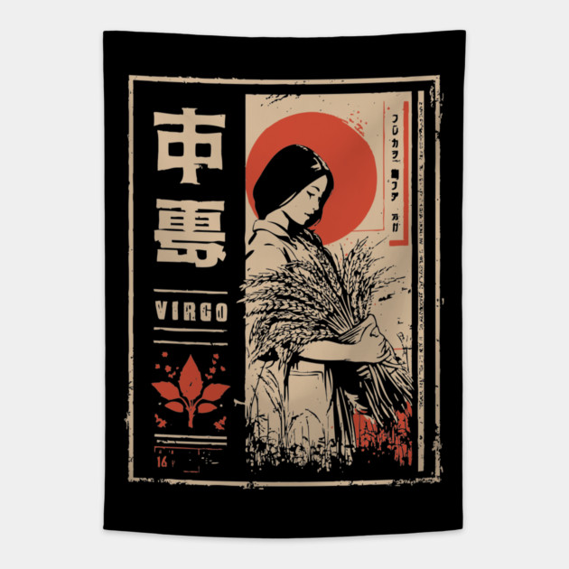 Virgo Zodiac Poster – Elegant Japanese Earth Sign Design Tapestry by TuncGK