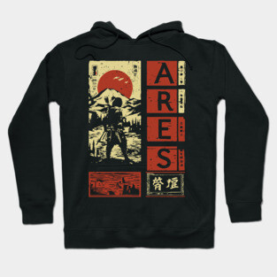 Ares God of War Poster – Japanese Mythology Woodblock Print Hoodie