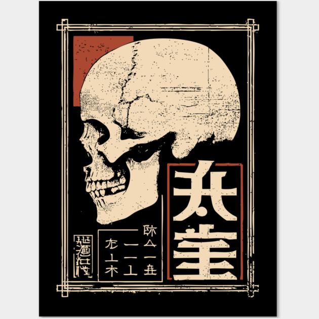 Death Skull Poster – Grim Symbol in Japanese Woodblock Style Wall Art by TuncGK