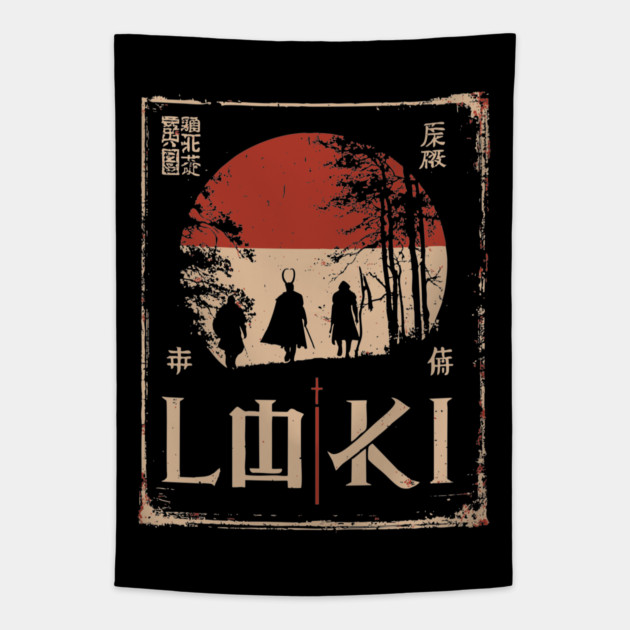Loki God Poster – Norse Trickster in Japanese Ukiyo-e Style Tapestry by TuncGK
