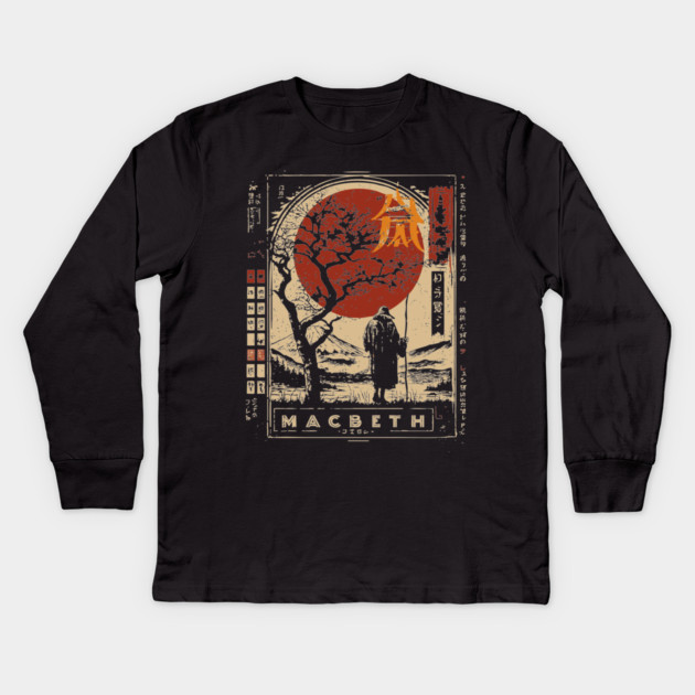 Macbeth Poster – Japanese Style Shakespeare Tragedy Print Kids Long Sleeve T-Shirt by TuncGK