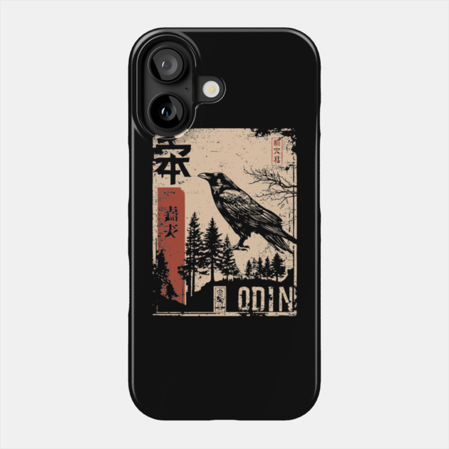 Odin God Poster – Norse Mythology in Japanese Woodblock Style Phone Case by TuncGK