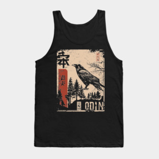 Odin God Poster – Norse Mythology in Japanese Woodblock Style Tank Top