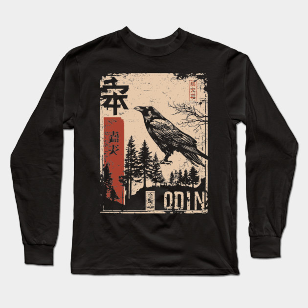 Odin God Poster – Norse Mythology in Japanese Woodblock Style Long Sleeve T-Shirt by TuncGK