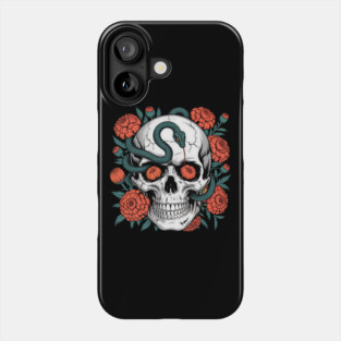 Skull Wrapped in Serpent with Marigolds Phone Case