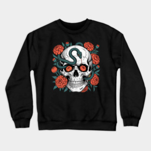 Skull Wrapped in Serpent with Marigolds Crewneck Sweatshirt