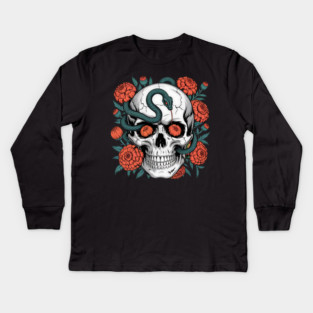 Skull Wrapped in Serpent with Marigolds Kids Long Sleeve T-Shirt