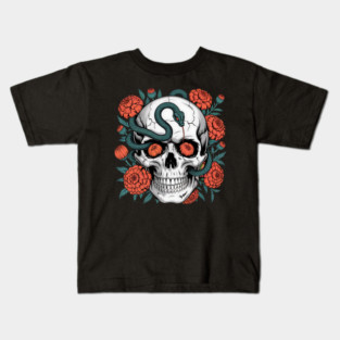 Skull Wrapped in Serpent with Marigolds Kids T-Shirt