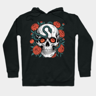 Skull Wrapped in Serpent with Marigolds Hoodie