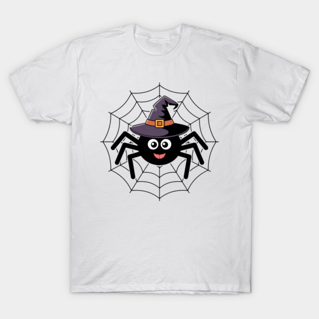 Cute Witch Spider with Web Halloween Fun T-Shirt by BirdsnStuff