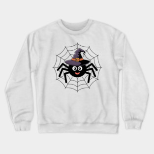 Cute Witch Spider with Web Halloween Fun Crewneck Sweatshirt