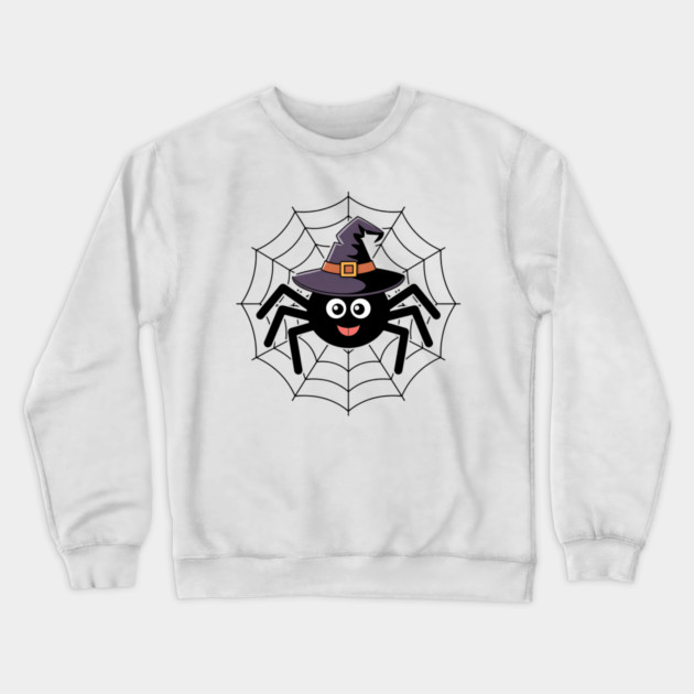 Cute Witch Spider with Web Halloween Fun Crewneck Sweatshirt by BirdsnStuff