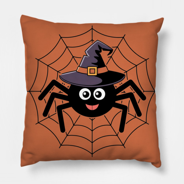 Cute Witch Spider with Web Halloween Fun Pillow by BirdsnStuff