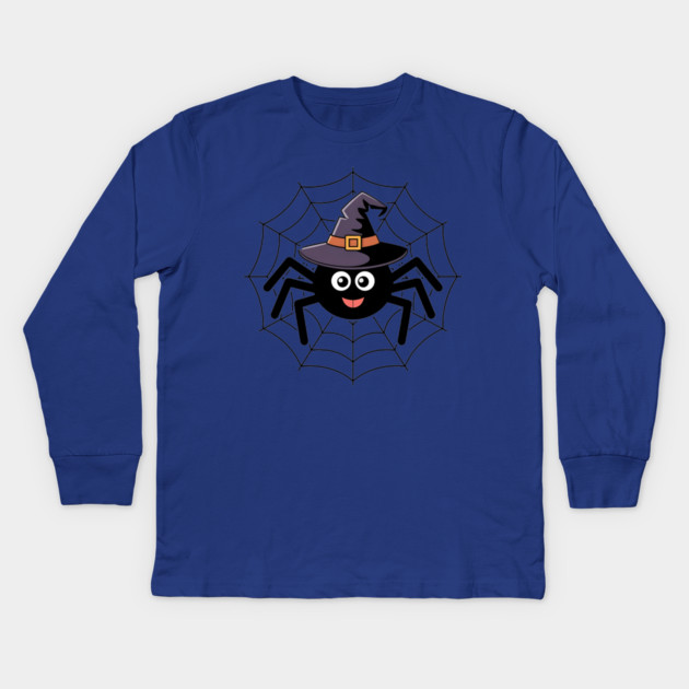 Cute Witch Spider with Web Halloween Fun Kids Long Sleeve T-Shirt by BirdsnStuff