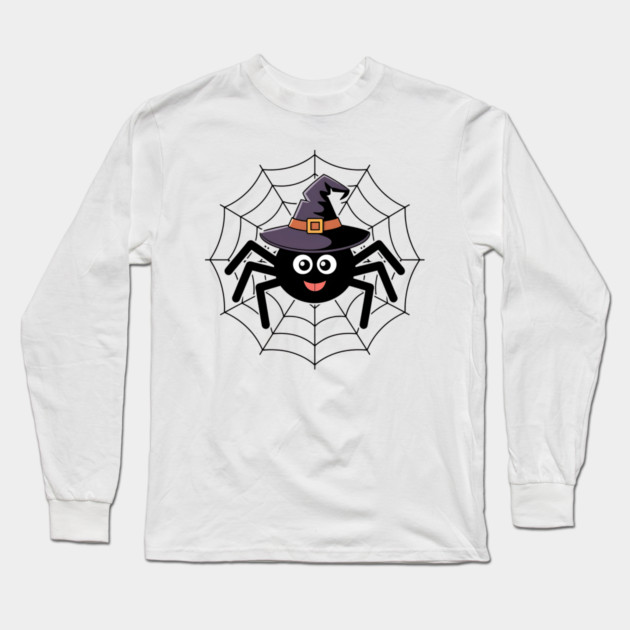 Cute Witch Spider with Web Halloween Fun Long Sleeve T-Shirt by BirdsnStuff