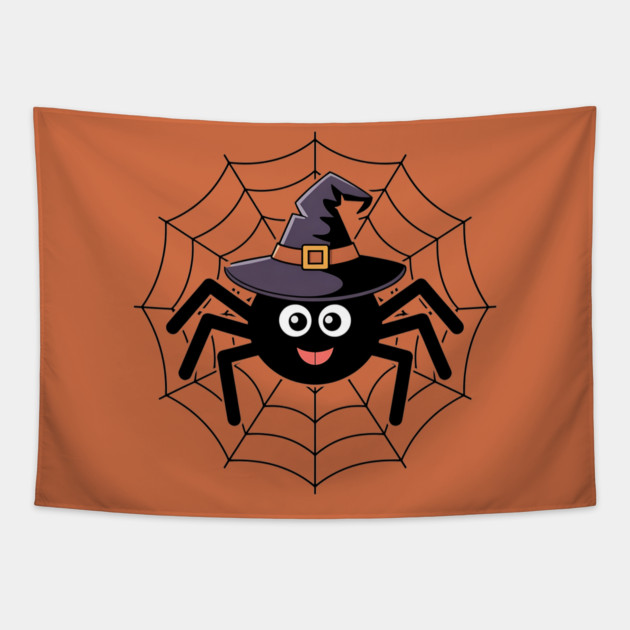 Cute Witch Spider with Web Halloween Fun Tapestry by BirdsnStuff