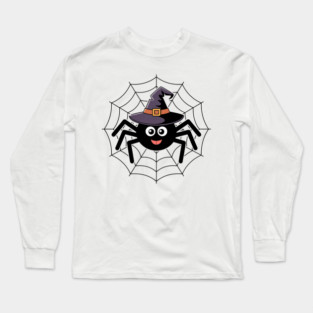 Cute Witch Spider with Web Halloween Fun Long Sleeve T-Shirt