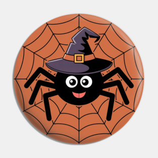 Cute Witch Spider with Web Halloween Fun Pin
