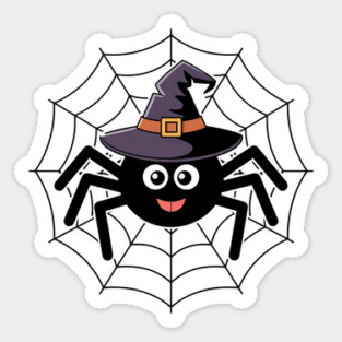 Cute Witch Spider with Web Halloween Fun Sticker