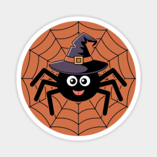 Cute Witch Spider with Web Halloween Fun Magnet