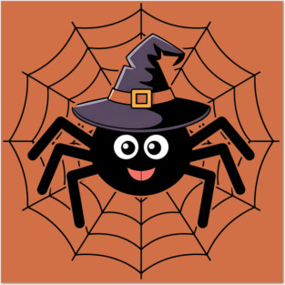 Cute Witch Spider with Web Halloween Fun Posters and Art