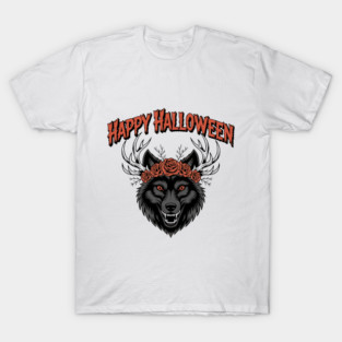 Wild Gothic Wolf with Antlers and Roses T-Shirt