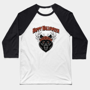 Wild Gothic Wolf with Antlers and Roses Baseball T-Shirt