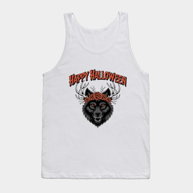 Wild Gothic Wolf with Antlers and Roses Tank Top by BirdsnStuff