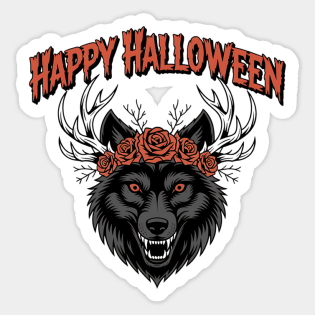 Wild Gothic Wolf with Antlers and Roses Magnet by BirdsnStuff