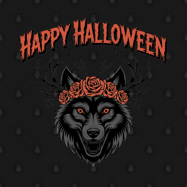 Wild Gothic Wolf with Antlers and Roses by BirdsnStuff