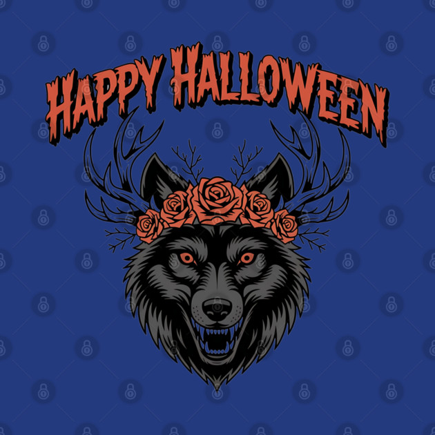 Wild Gothic Wolf with Antlers and Roses by BirdsnStuff