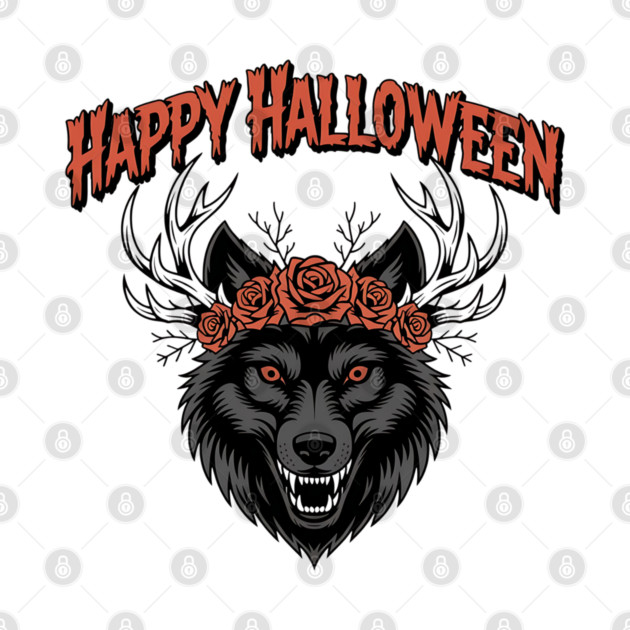 Wild Gothic Wolf with Antlers and Roses by BirdsnStuff