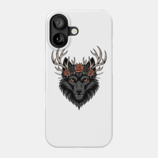 Gothic Wolf with Antlers and Rose Crown Phone Case