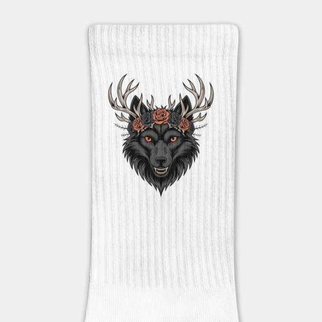 Gothic Wolf with Antlers and Rose Crown by BirdsnStuff