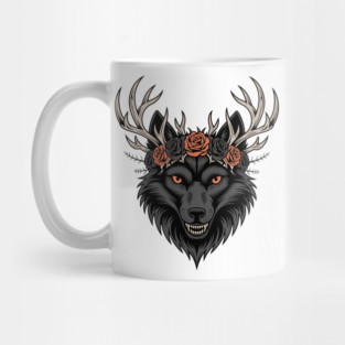 Gothic Wolf with Antlers and Rose Crown Mug