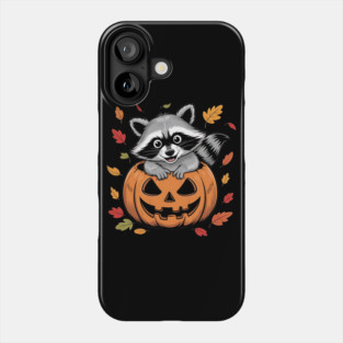 Adorable Raccoon in Jack-o'-Lantern with Leaves Phone Case