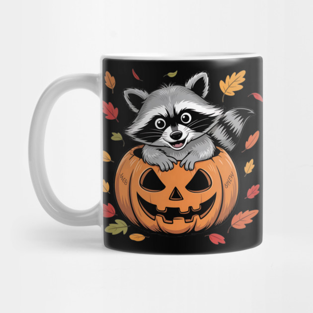 Adorable Raccoon in Jack-o'-Lantern with Leaves by BirdsnStuff