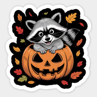Adorable Raccoon in Jack-o'-Lantern with Leaves Magnet