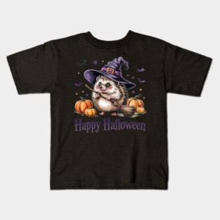 Adorable Witch Hedgehog with Broom and Pumpkins Kids T-Shirt